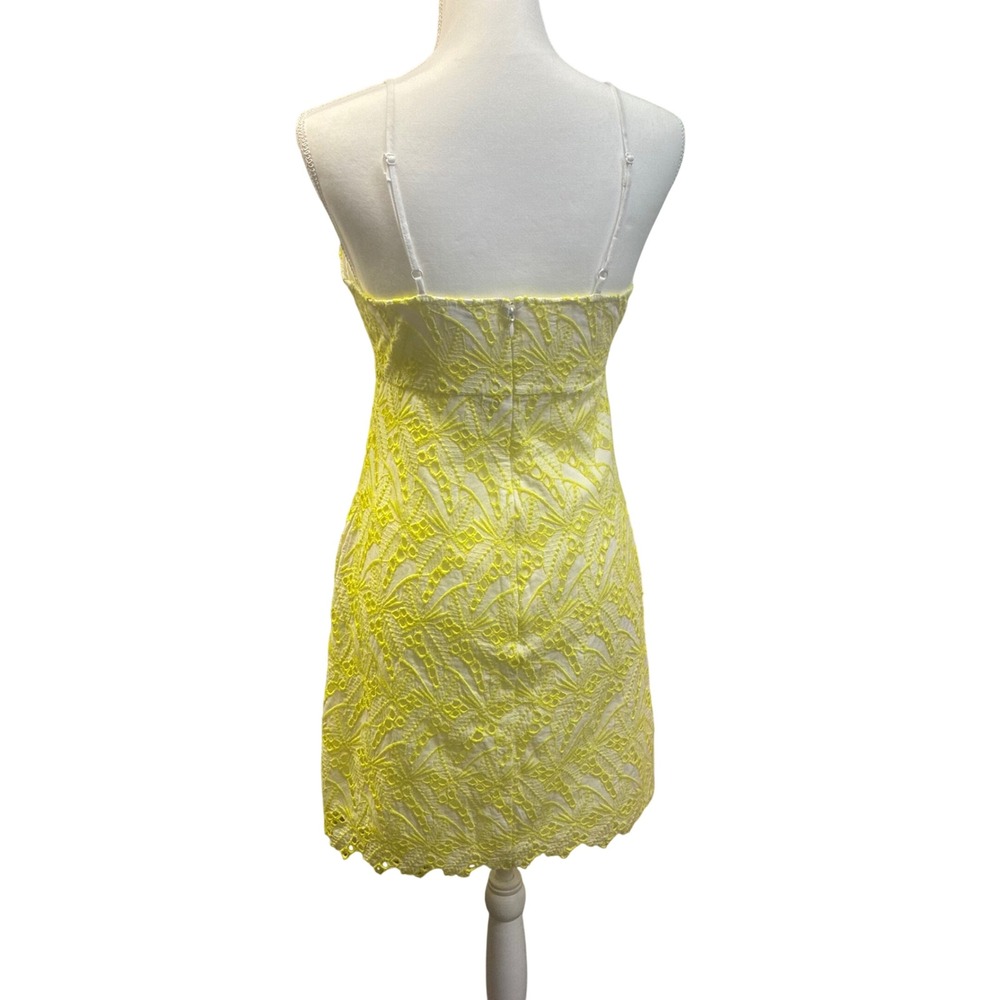 Crown & Ivy Eyelet Mini Dress Womens 6 Yellow NWT Lace Sleeveless V-Neck Cotton - Picture 7 of 12